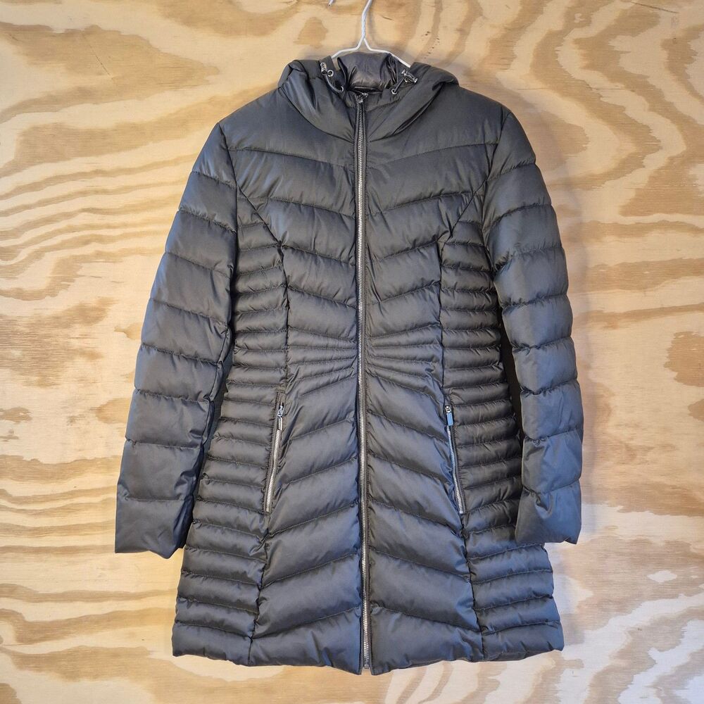 Laundry by Shelli Segal Womens M Gray Puffer Coat Hooded Long Winter Jacket